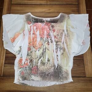 Cato Floral Abstract Blouse w/ Flare Arms - Size XL